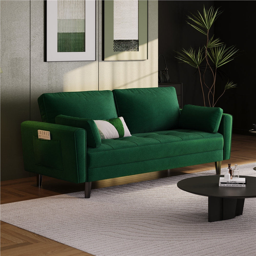 2 Seater Fabric Sofa Couch with Side Storage Pockets