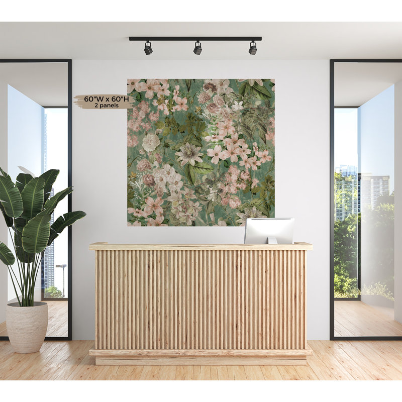Adhésif mural floral Jahmarley, L 96 po x l 90 po