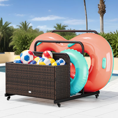Capacity Furniture Table Dolly Wicker Pool Caddy Storage Basket with Rolling Wheels