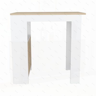 Kitchen Island 36" H, Three Open Side Storage Shelves and One Push-to-Open Cabinet, Natural Oak
