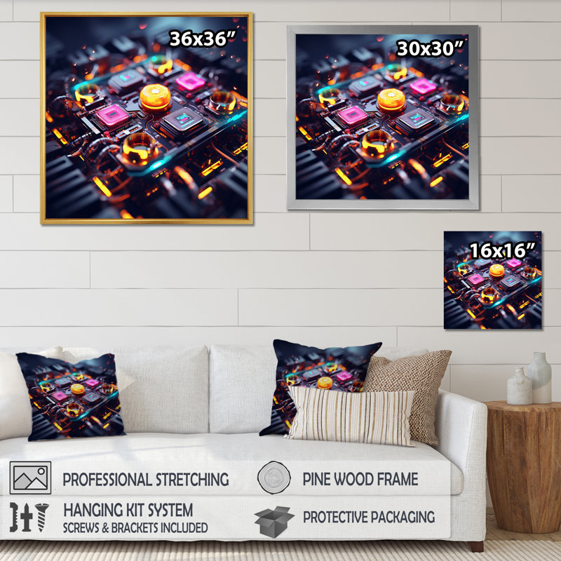 «Sci-Fi High-Tech In Neon», reproduction d'art sur toile, H 30 po x l 30 po x P 1 po, Cadre doré à une seule photo