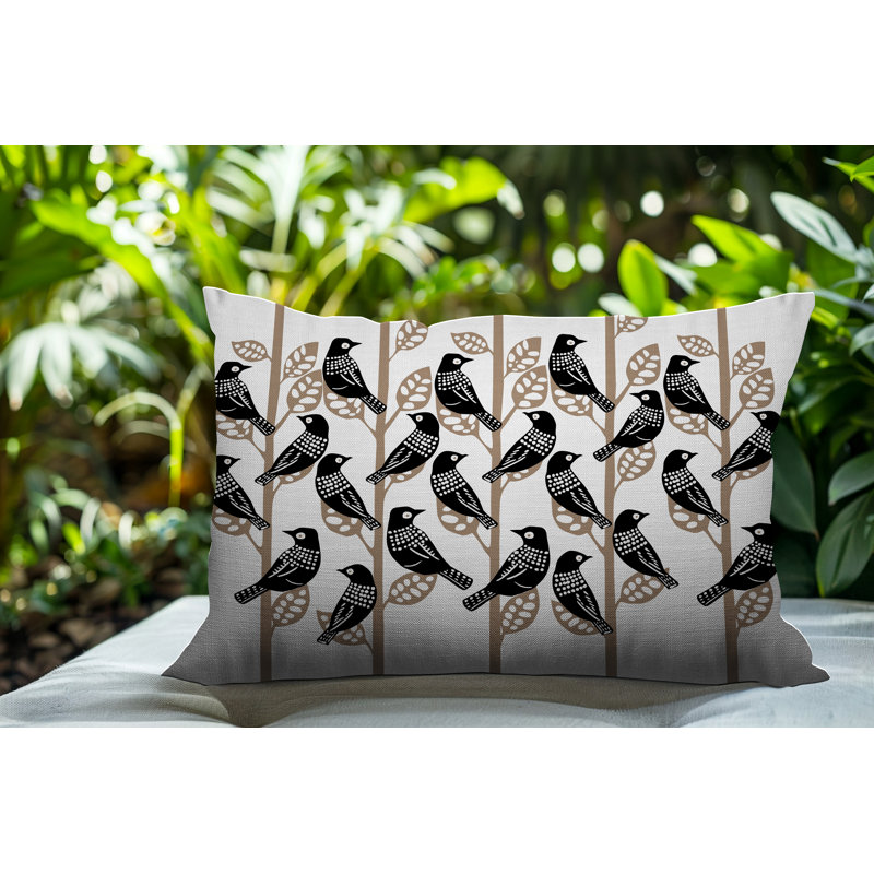 Oreiller rectangulaire intérieur / extérieur Tanza Bird, Rectangle H 14 po x l 20 po, Noir