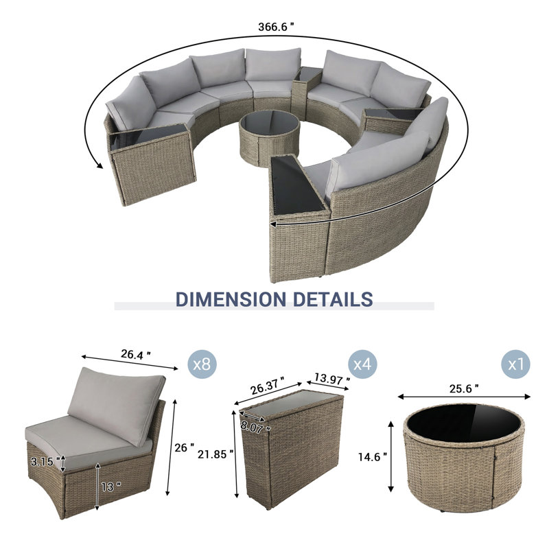 Canapé modulaire demi-lune pour l'extérieur