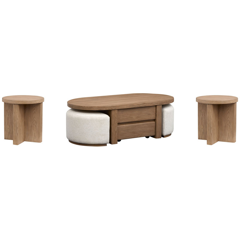 Ensemble de 2 tabourets avec 2 tables de bout et table de bout avec rangement à plateau relevable Heinemann
