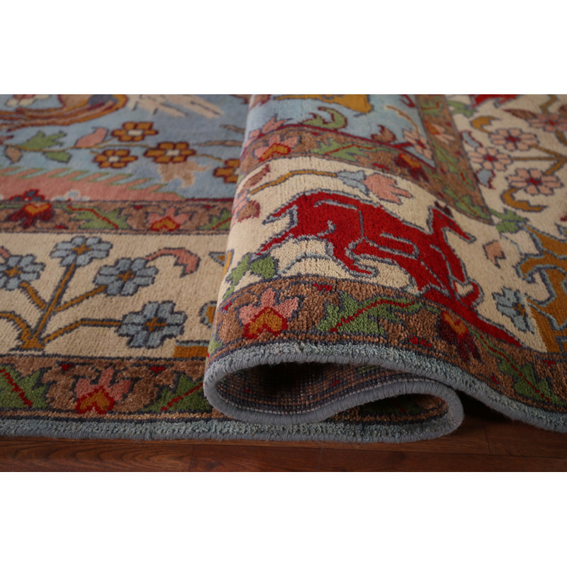 Tapis bleu à motif d'animaux de chasse Ziegler 12 pi 2 po x 8 pi 10 po