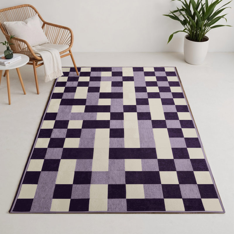 Tapis intérieur / extérieur mauve à carreaux, Rectangulaire 3 pi x 5 pi