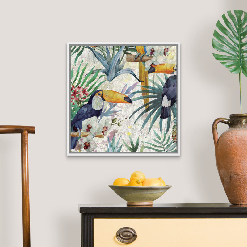 Reproduction d’art sur toile, "tropical Life I" par Kimberly Allen, Cadre blanc, H 22 po x l 22 po x P 1,75 po