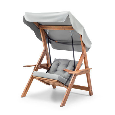 Modern Garden Single Swing Chair, Grey, 44.5 x 23.0 x 47.2 inches | 100% Pine Wood Frame, 100% Waterproof Polyester Fabric | Easy Clean Removable Cushion Cover, UV Resistant | Perfect for Outdoor Relaxation