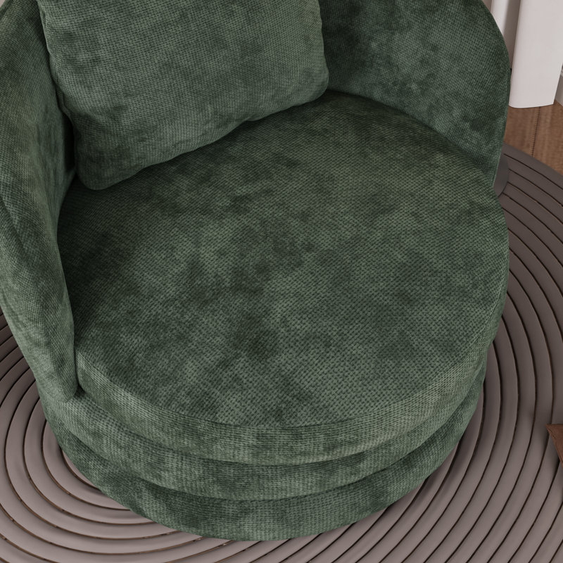 Fauteuil demi-tonneau pivotant en chenille Modern, Vert