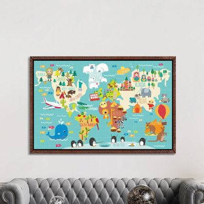 Children's World Map by Martina Hogan - Print on Canvas