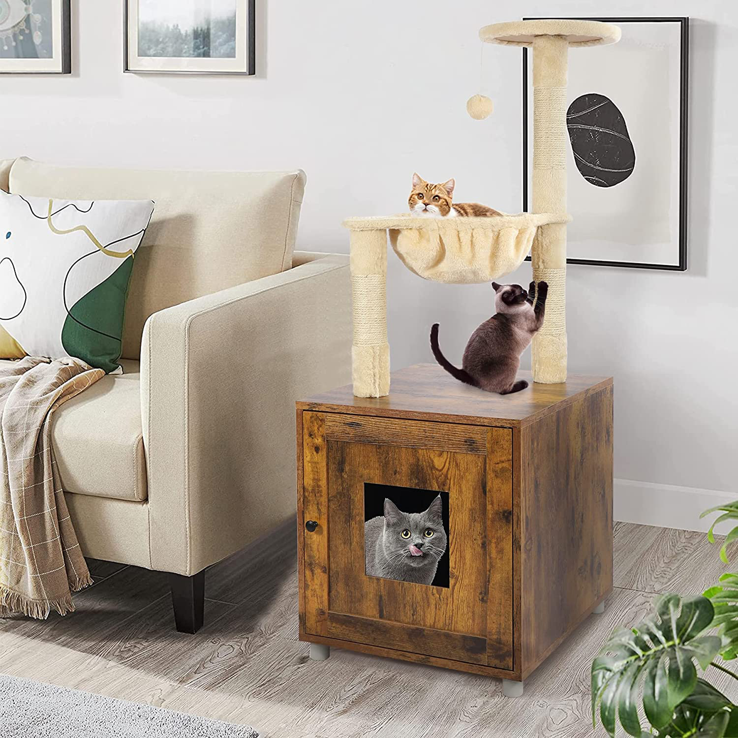 Tucker Murphy Pet™ Litter Box Enclosure With Cat Tree | Wayfair