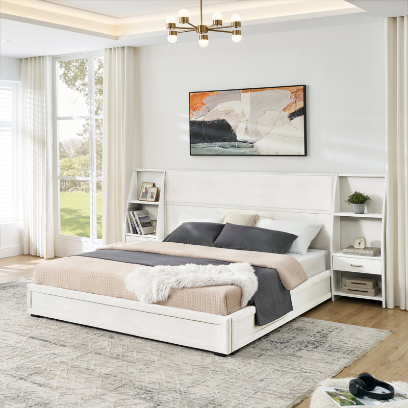 Lits avec rangement, lit plateforme très grand en MDF pour maison spacieuse