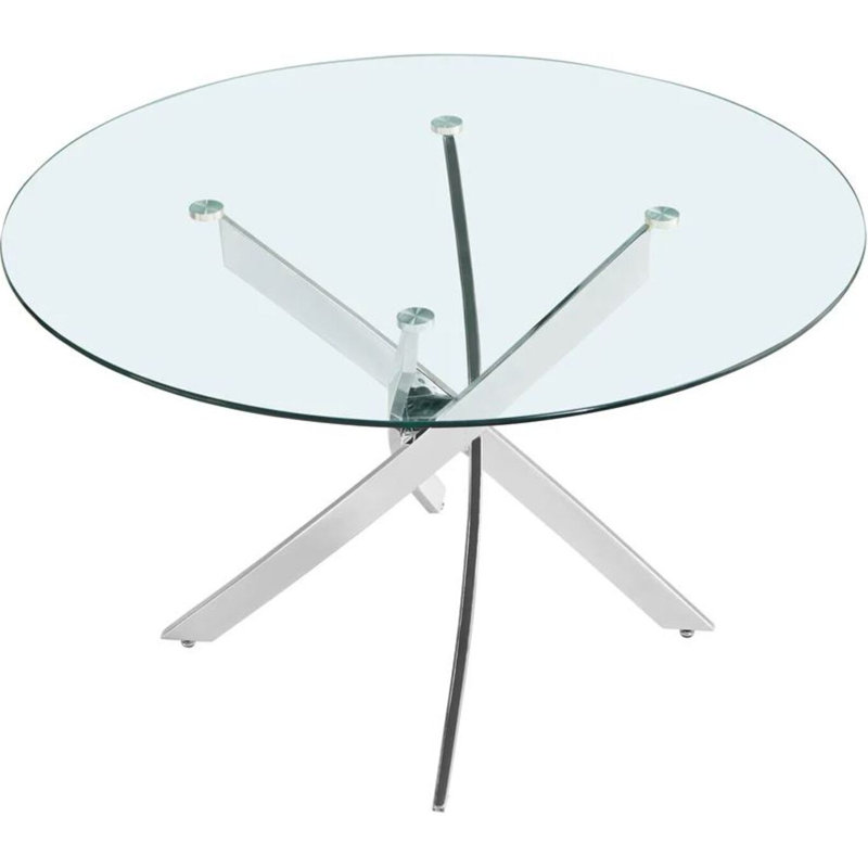 Leon Glass Dining Table, Silver, 29.5"H x 48"L x 48"W