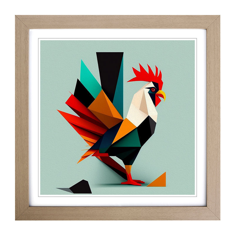 Rooster Suprematism - Single Picture Frame Print on Wood, Oak