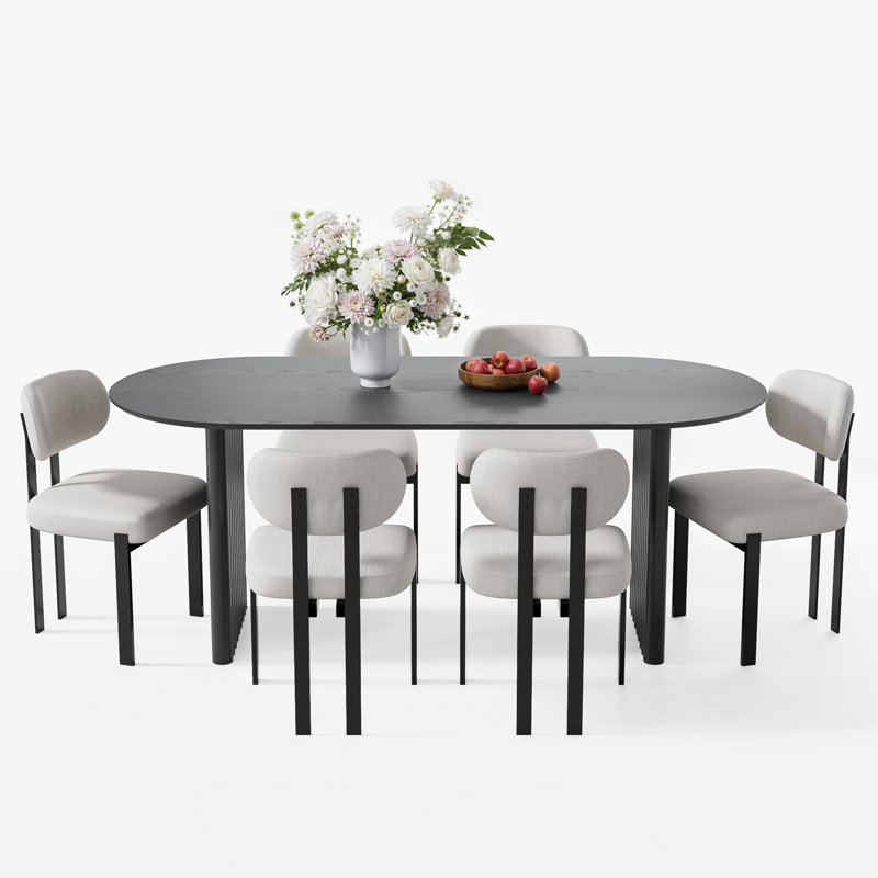 Collado 6 - Person Soild Wood Double Pedestal Dining Sets,   , Black