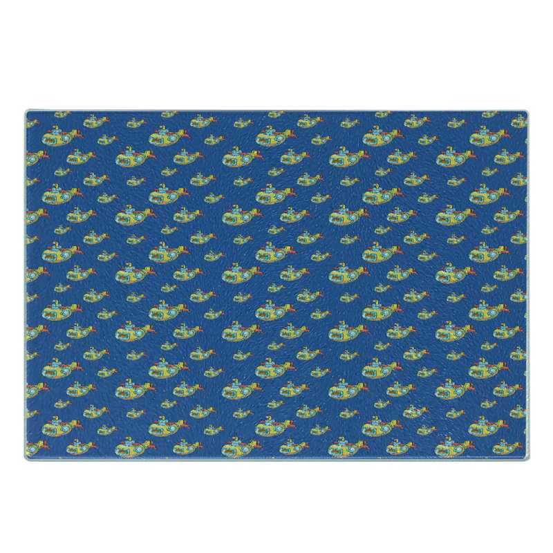 Caricature de planche à découper Ambesonne Submarine en verre trempé bleu cobalt multicolore