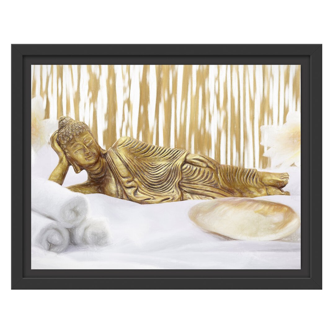 Gerahmtes Wandbild goldener Buddha auf Handtuch