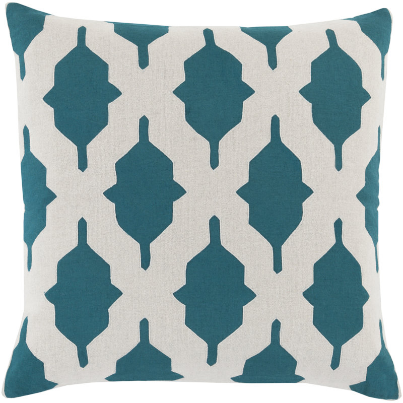 Geometric Wool Blend Reversible Pillow Cover, 20" H x 20" W x 1" D, Blue\Neutral