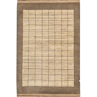 Tapis crème et brun noué à la main de haute qualité