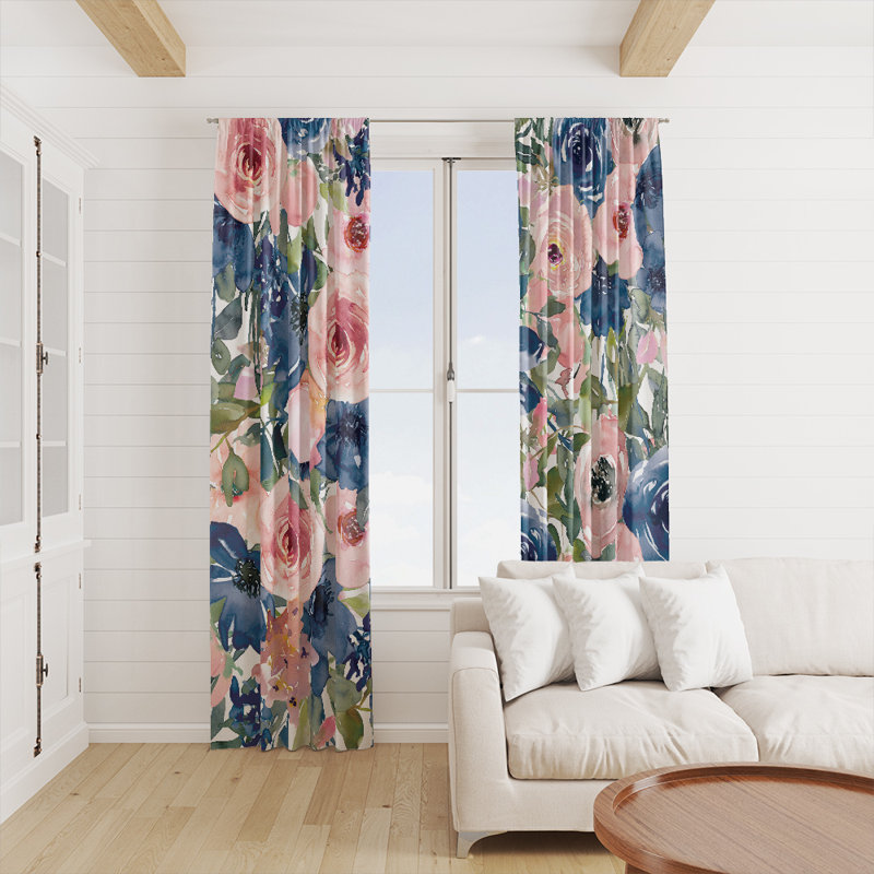 Panneau de rideau floral semi-transparent, L 40 po x L 52 po