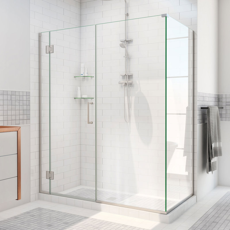 Unidoor-X 59.5 W x 34.38 D x 72 H Frameless Hinged Shower Enclosure, Brushed Nickel