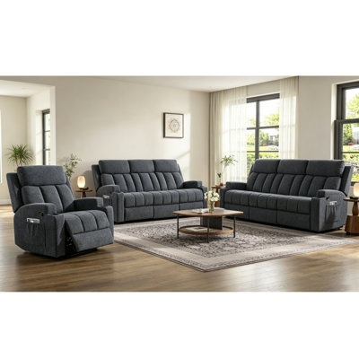 Ensemble de meubles de salon inclinables 3 pièces avec fauteuil inclinable chauffant à massage et canapés inclinables à 3 places