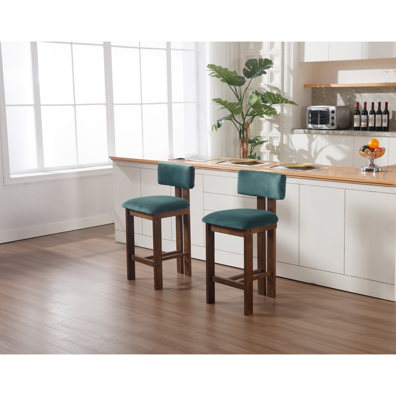 Modern Upholstered Bar Stool with Solid Wood Frame Counter Stools For Dining Room/Bar/Living Room/Kitchen, Green