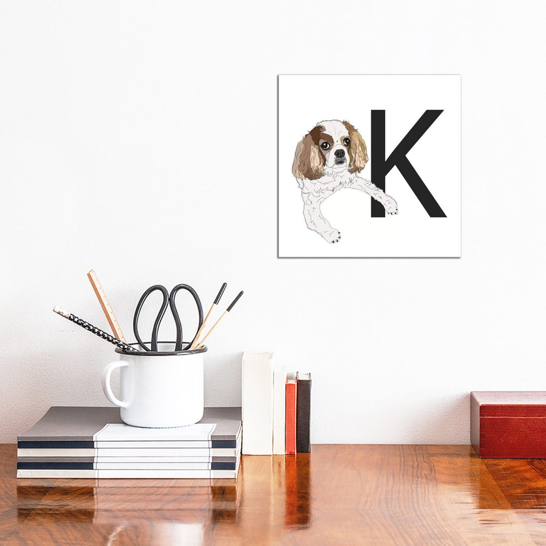 K Is For King Charles Cavalier von Sketch And Paws - Gallery-Wrapped Canvas Giclée