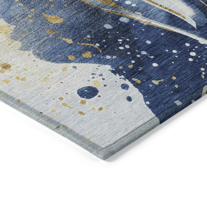 Machine Washable Indoor/Outdoor Claudian ACN1524 Blue Rug, Rectangle 9' x 12'