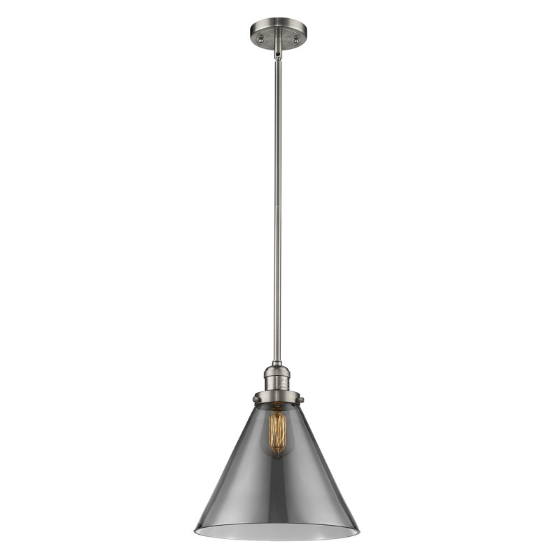 Luminaire suspendu conique à 1 lumière Anner, Fumée plaquée, Nickel satiné brossé