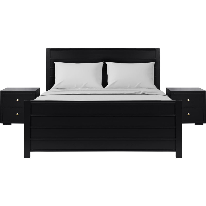 Caroline Platform 3 Piece Bedroom Set with Paneled Headboard and Footboard, Queen, Black