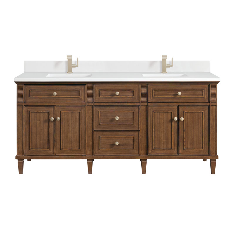 Lorelai 72'' W Double Vanity, Mid-Century Walnut, White Zeus, 8" Widespread