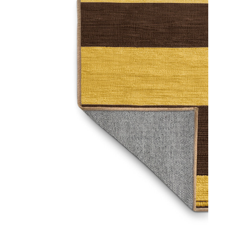 Tapis brun à rayures horizontales lavable à la machine, Rond 7 pi