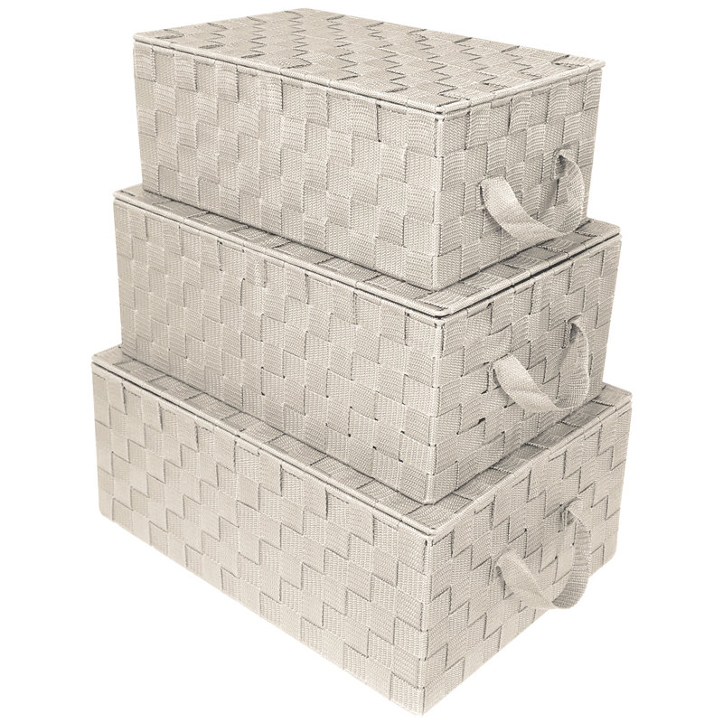 Beige Woven Fabric Storage Basket Set with Lids
