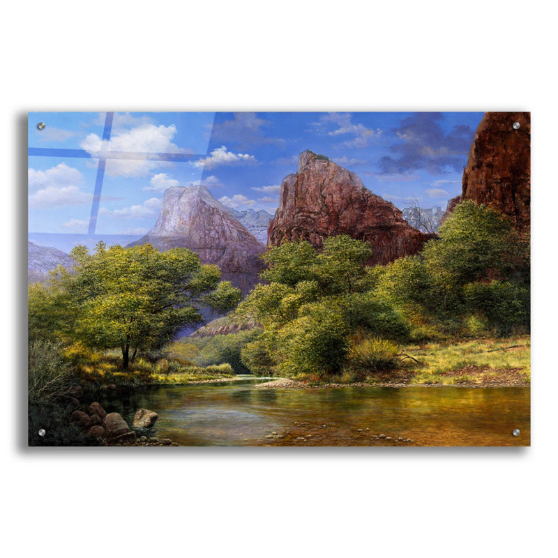 Art mural en verre rouge «Zion» par Bill Makinson, H 24 po x l 36 po x P 0,2 po