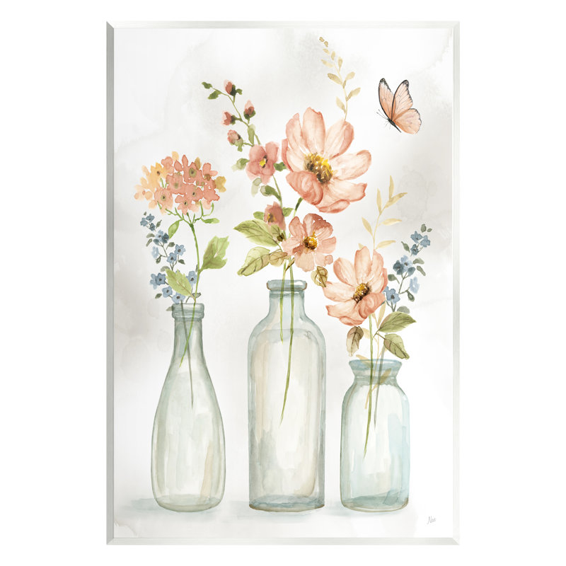 «Pink Flowers» par Nan Nan, H 15 po x l 10 po x P 0,5 po, Bois