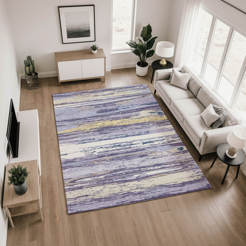 Premium Machine Washable Mayfield AMF2287 Striped Rug, 2'6" x 3'10", Lavender