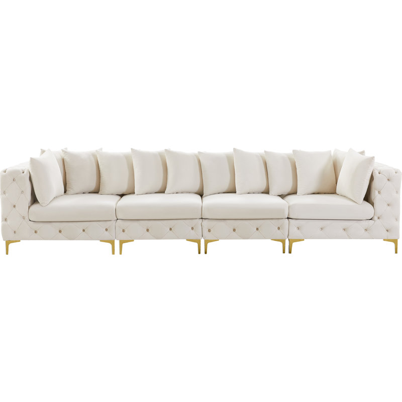 Tremblay 138" Velvet Square Arm Modular Sofa, Cream Velvet