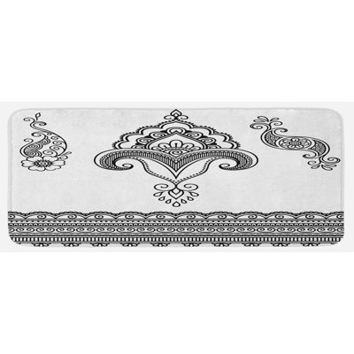 Tapis de cuisine blanc et noir à motif floral ornemental noir et blanc