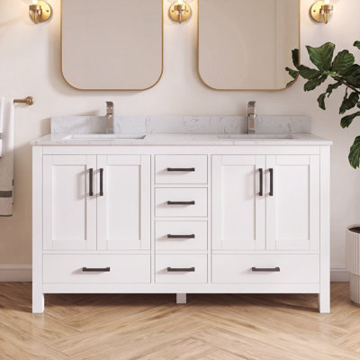 Felix 60'' Fully Assembled Double Bathroom Vanity With Engineered Marble Top and Backsplash