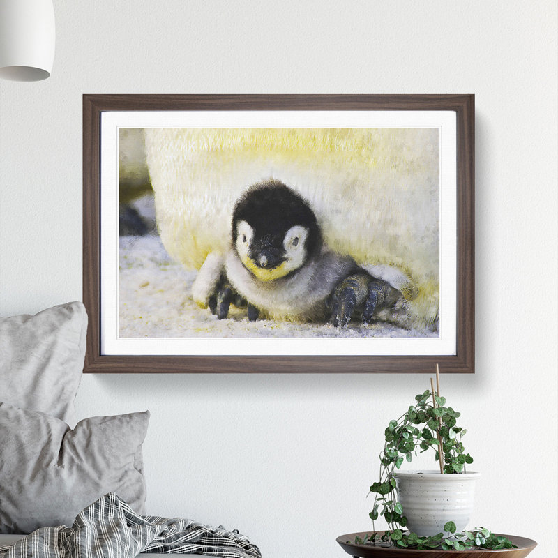 Baby Penguin - Picture Frame Painting, 36cm H x 48cm W x 2cm D, Walnut Framed
