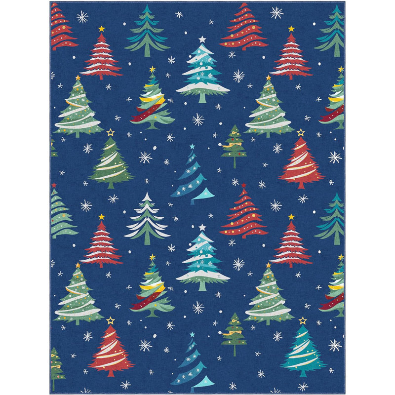 Runner Rug, Washable Rug for Home Decor, Indoor Non Slip Carpet, Soft Low Pile Christmas Rugs with Xmas Tree Motif for Kitchen, Entryway, Living Room, Bedroom