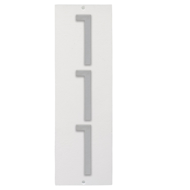 Plaque d’adresse murale flottante linéaire, Blanc, Argent, Oui