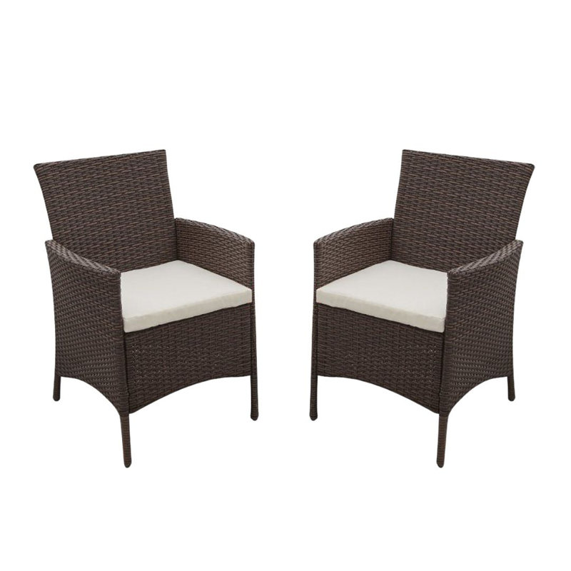 Outdoor Dining Chairs - Set Of 2 - Brown Rattan, Brown