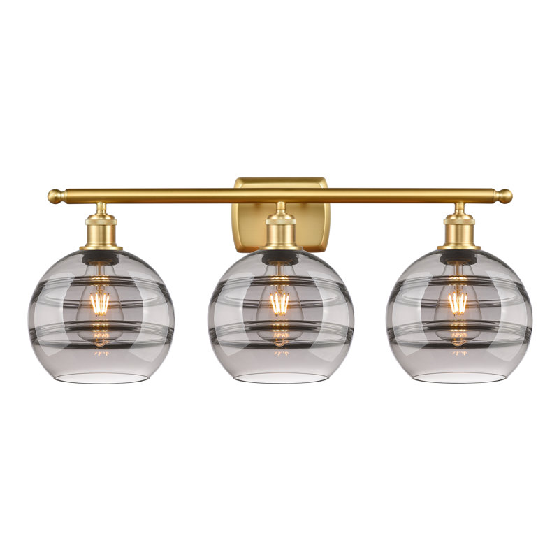 Éclairage pour meuble-lavabo 3 lumières Natick, Gris fumée clair, Or satiné