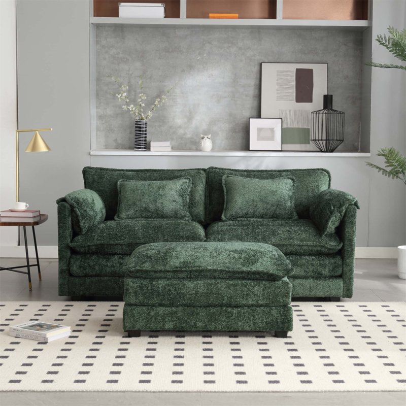 Canapé double surdimensionné avec tissu en chenille, accoudoirs amovibles, poches latérales et repose-pieds confortable pour un confort et un style ultimes