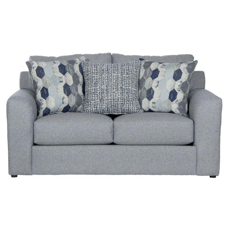 Causeuse rembourrée Brytanni de 67 po avec sièges confortables et 3 coussins décoratifs inclus, Bleu 100% polyester