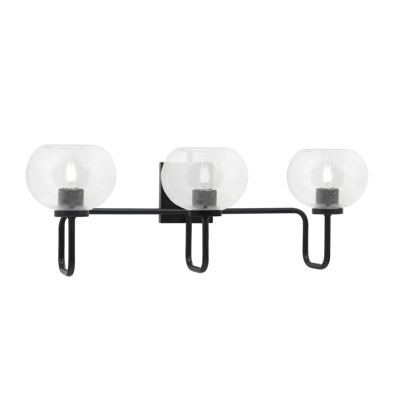 Barre d'éclairage de salle de bain 3 lumières Amarmula, finition noir mat, verre à bulles 7 po