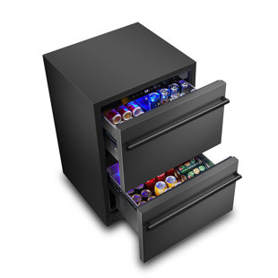 24" Outdoor Beverage Refrigerator with Drawer Design, Built-In or Freestanding Cooler with Wheels, Grid Organizer, Interior Lighting for Patios and Backyards – Two Color Options Available