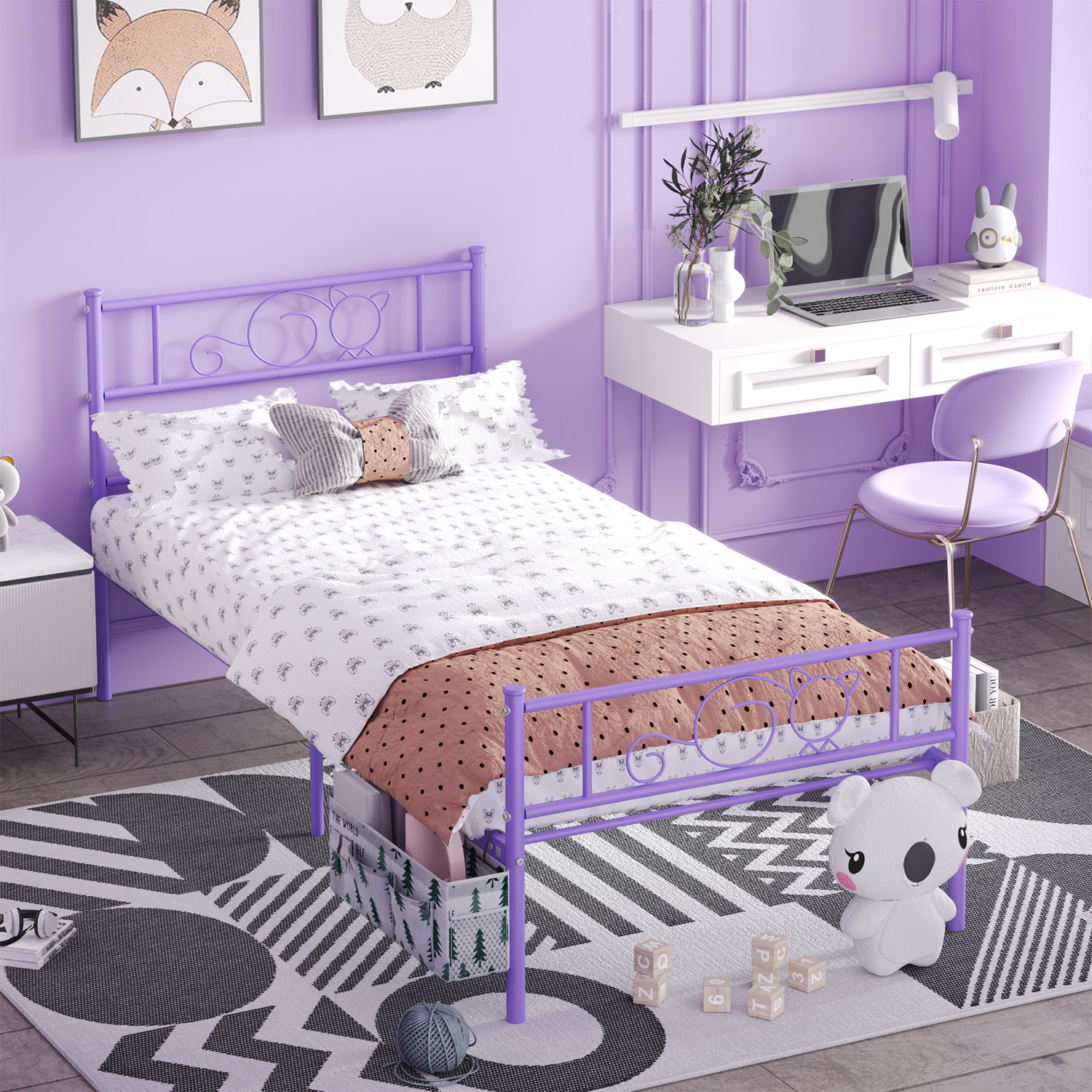 Ebern Designs Purple Twin Size Bed Frames With Headboard No Box Spring